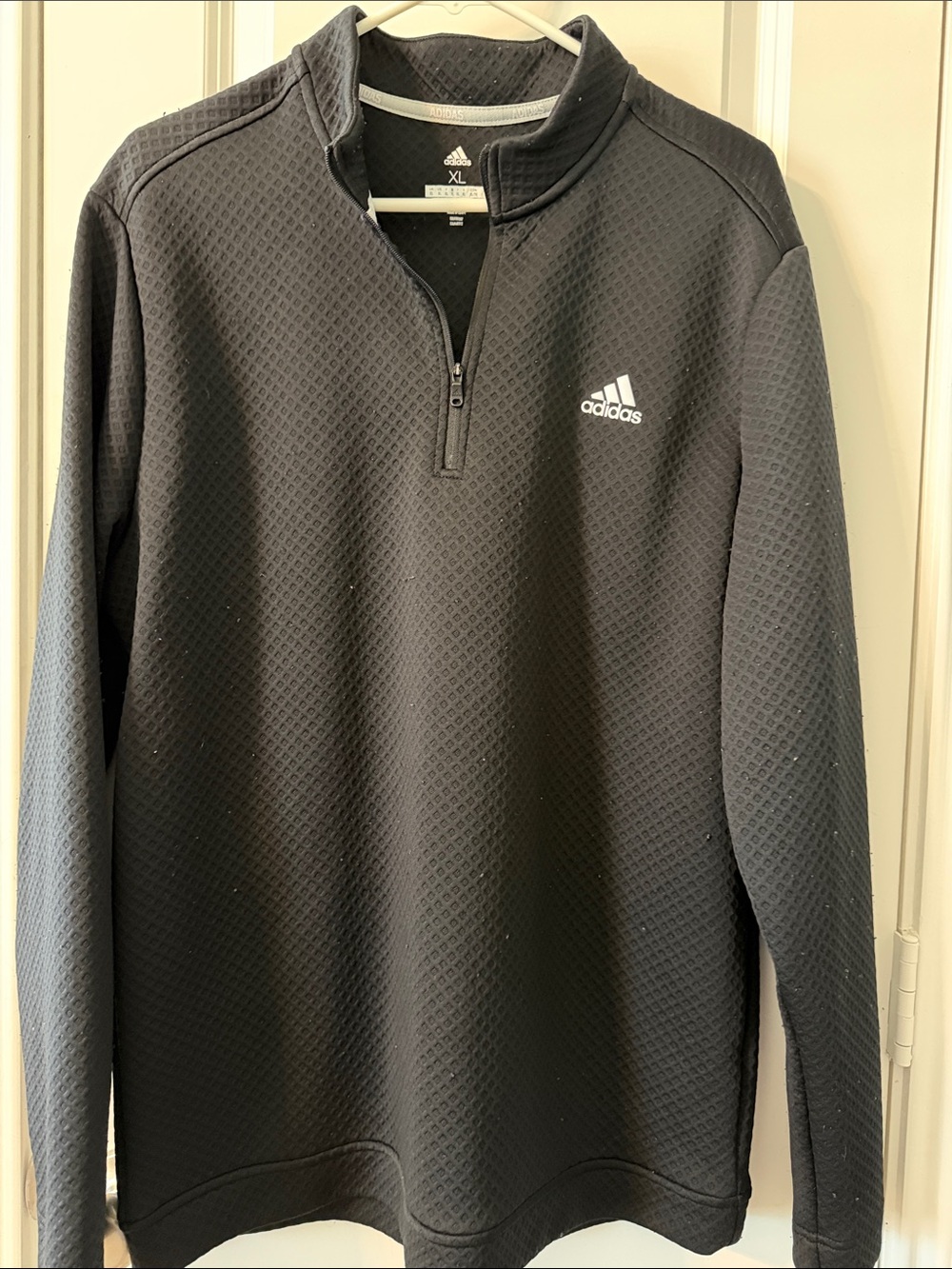 adidas Men’s Black Zip-Up Textured Pullover Sweater
